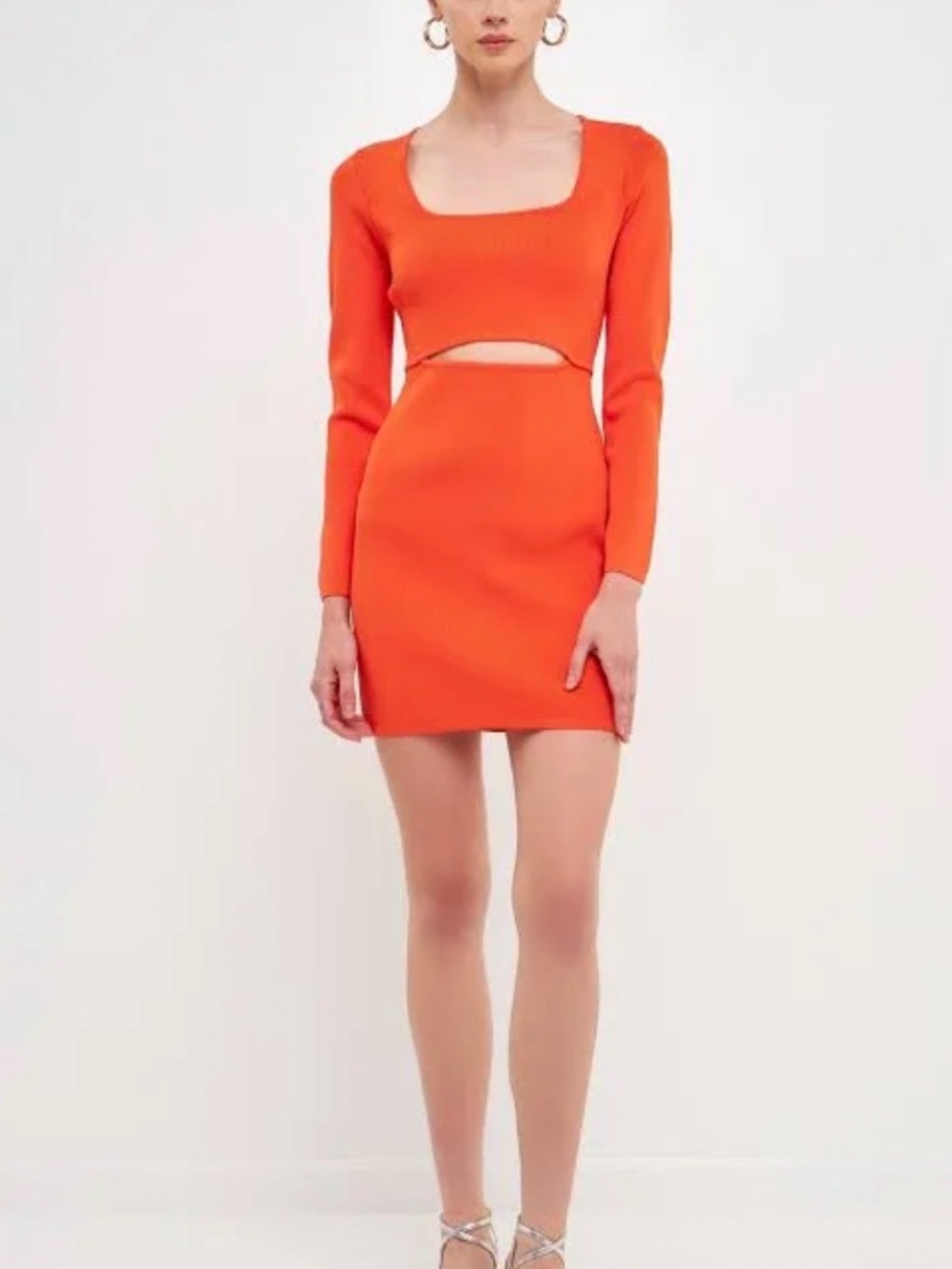 Endless Rose Knit Orange Long-Sleeve Cutout Mini Dress NWOT Size Medium